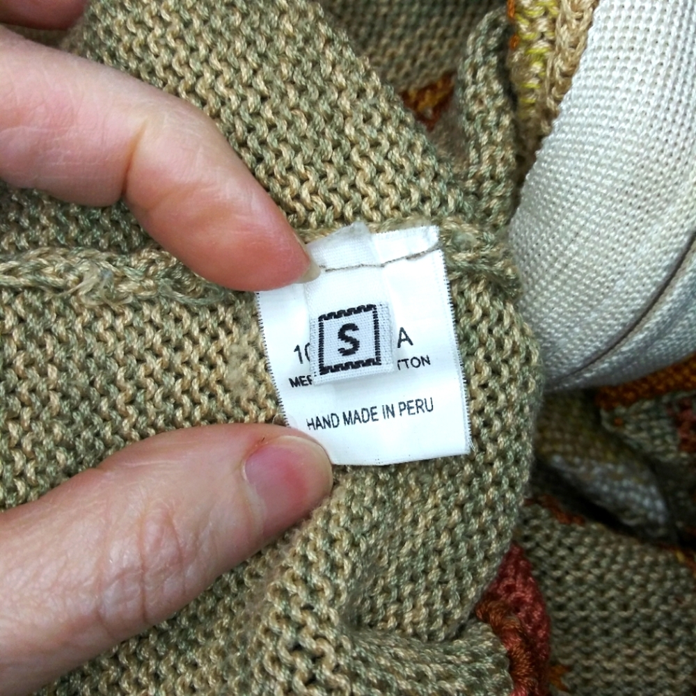 Caamano Handknit Earth Toned Floral Zip Front Cardigan Sweater Made In Peru - Picture 11 of 14
